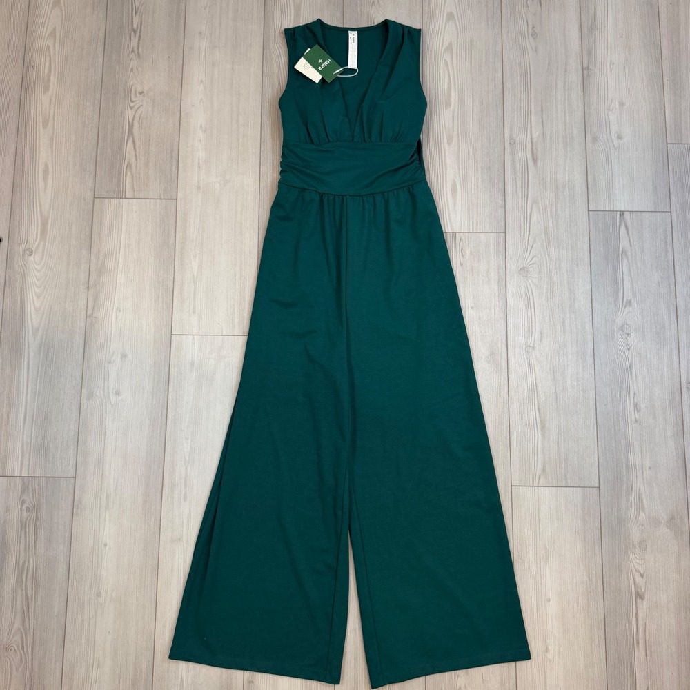 Halara V Neck Sleeveless Ruched Pocket Jumpsuit-Easy Peezy NWT Medium Green